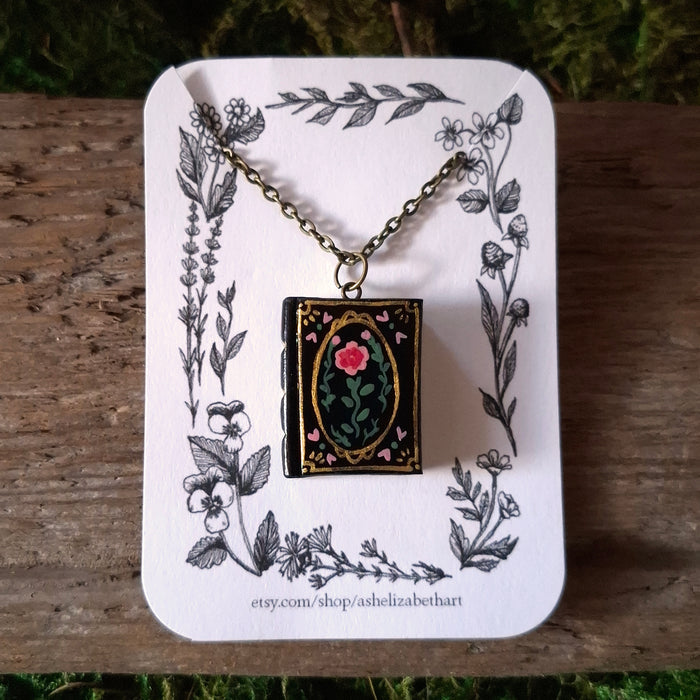 Black Floral Tome Pendant