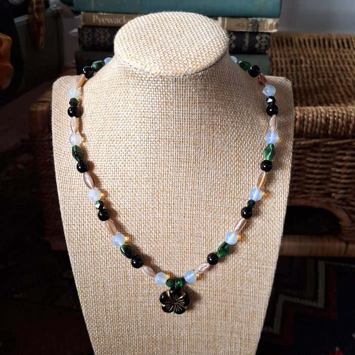 Black Flower Beaded Necklace