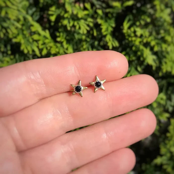 Black Onyx Star Stud Earrings