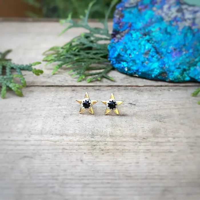 Black Onyx Star Stud Earrings
