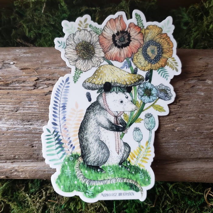 Bloom Lover Opossum Vinyl Sticker