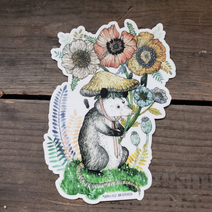 Bloom Lover Opossum Vinyl Sticker
