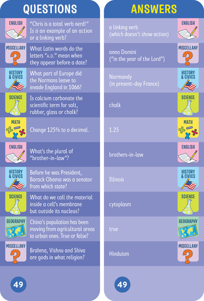 Brain Quest 7th Grade Smart Cards Revised 4th Edition