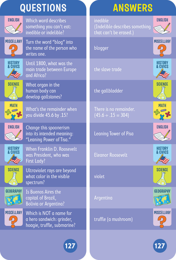 Brain Quest 7th Grade Smart Cards Revised 4th Edition