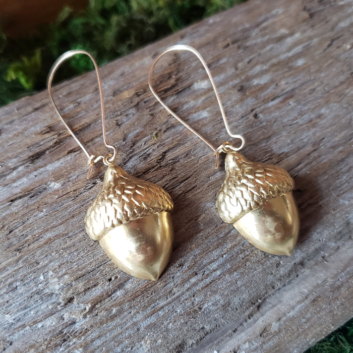 Brass Acorn Dangle Earrings