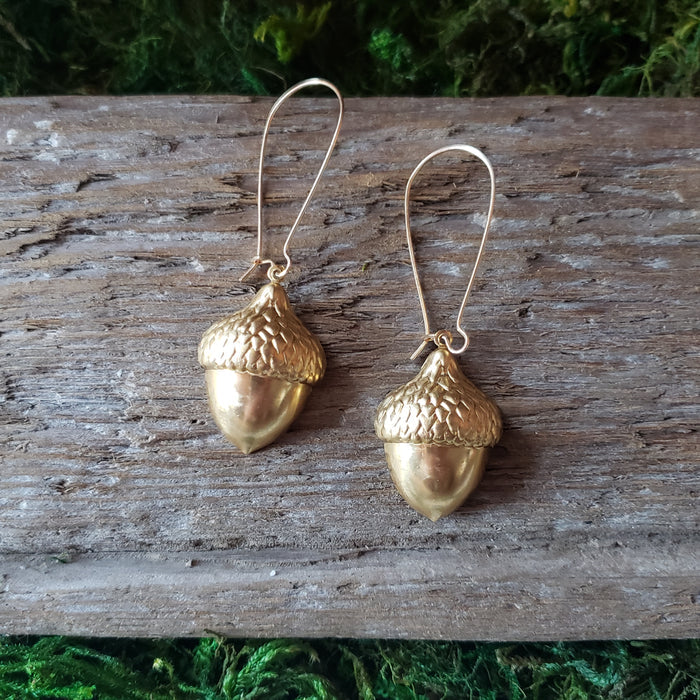 Brass Acorn Dangle Earrings