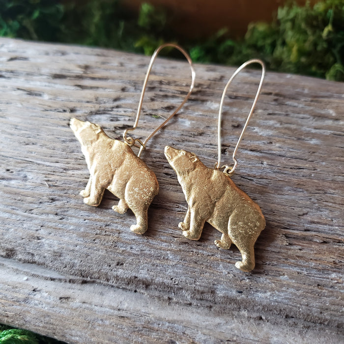 Brass Bear Dangle Earrings