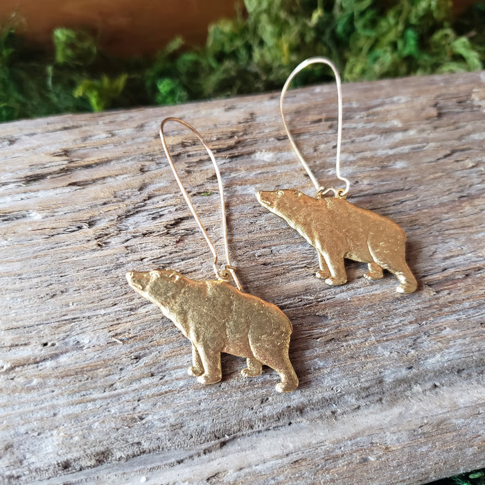 Brass Bear Dangle Earrings