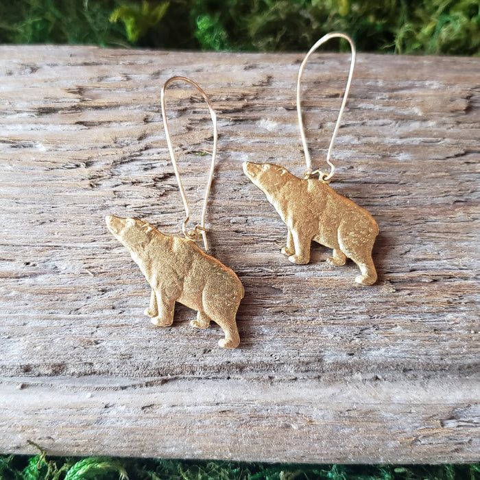 Brass Bear Dangle Earrings