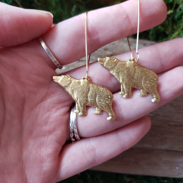 Brass Bear Dangle Earrings