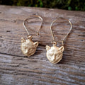Brass Cat Face Dangle Earrings