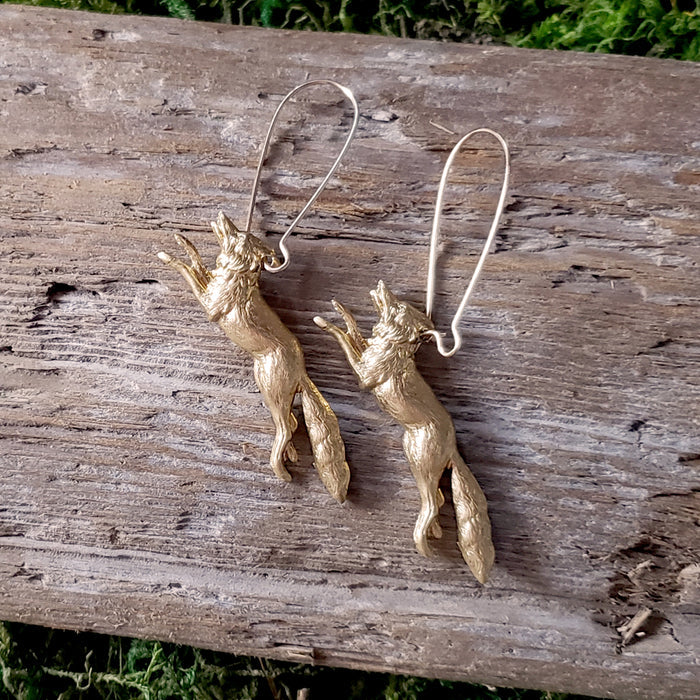 Brass Fox Dangle Earrings