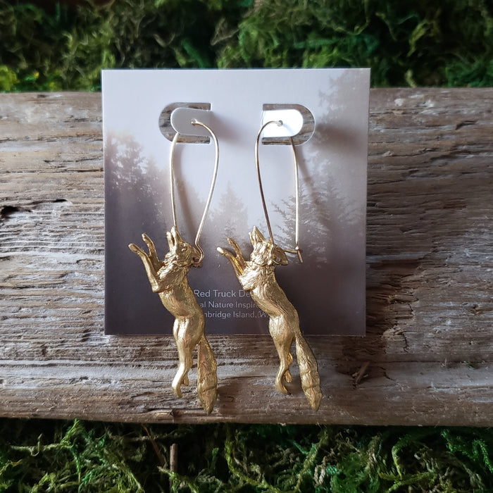 Brass Fox Dangle Earrings