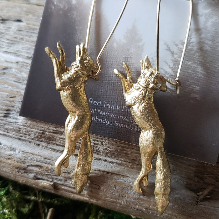 Brass Fox Dangle Earrings