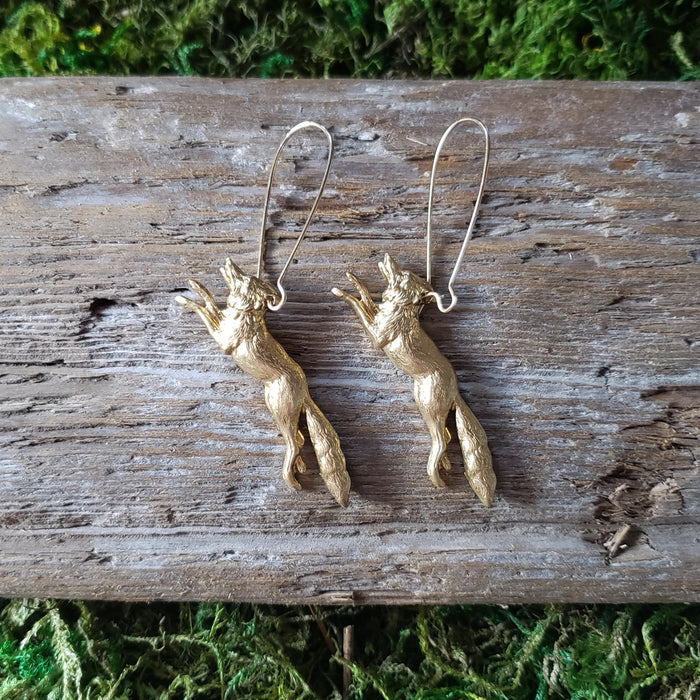 Brass Fox Dangle Earrings