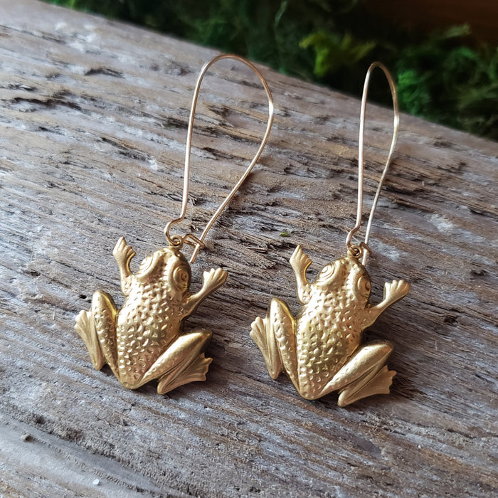 Brass Frog Dangle Earrings