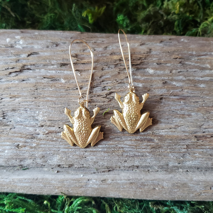 Brass Frog Dangle Earrings