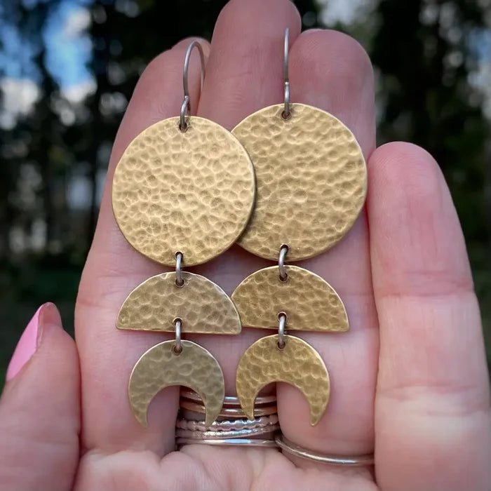 Brass Moon Phase Earrings