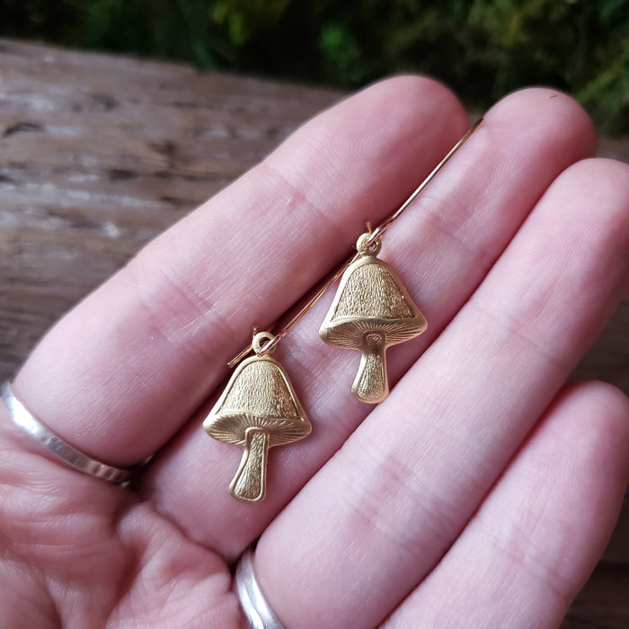 Brass Mushroom Dangle Earrings
