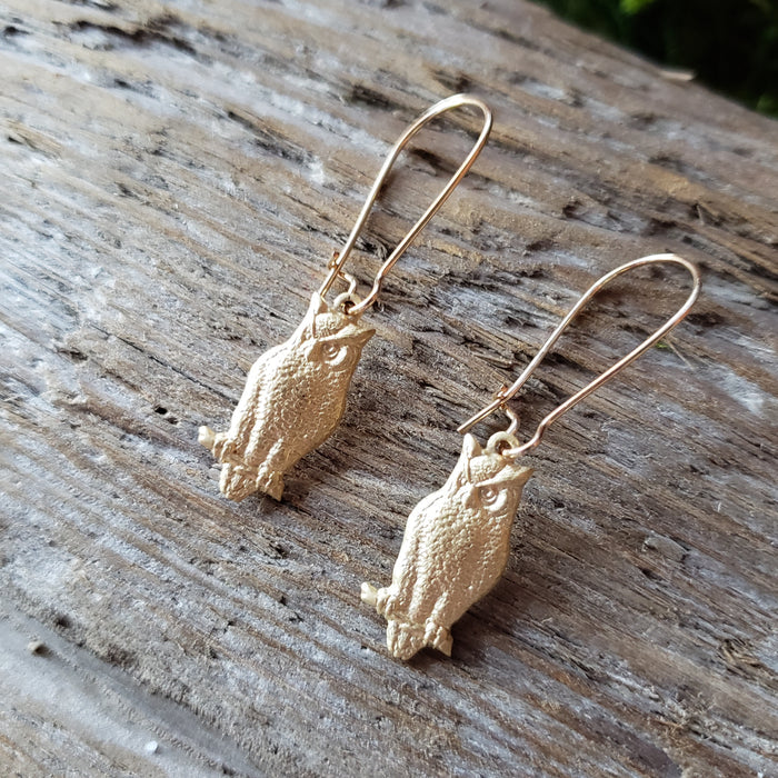 Brass Owl Dangle Earrings