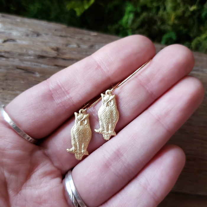 Brass Owl Dangle Earrings