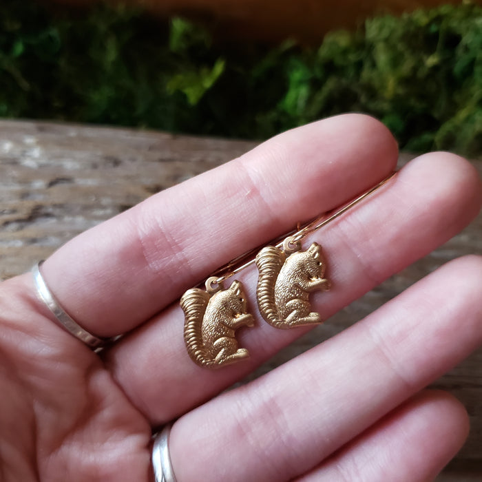 Brass Squirrel Dangle Earrings