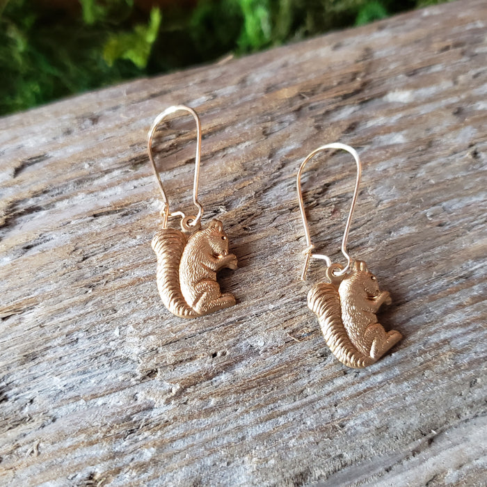 Brass Squirrel Dangle Earrings