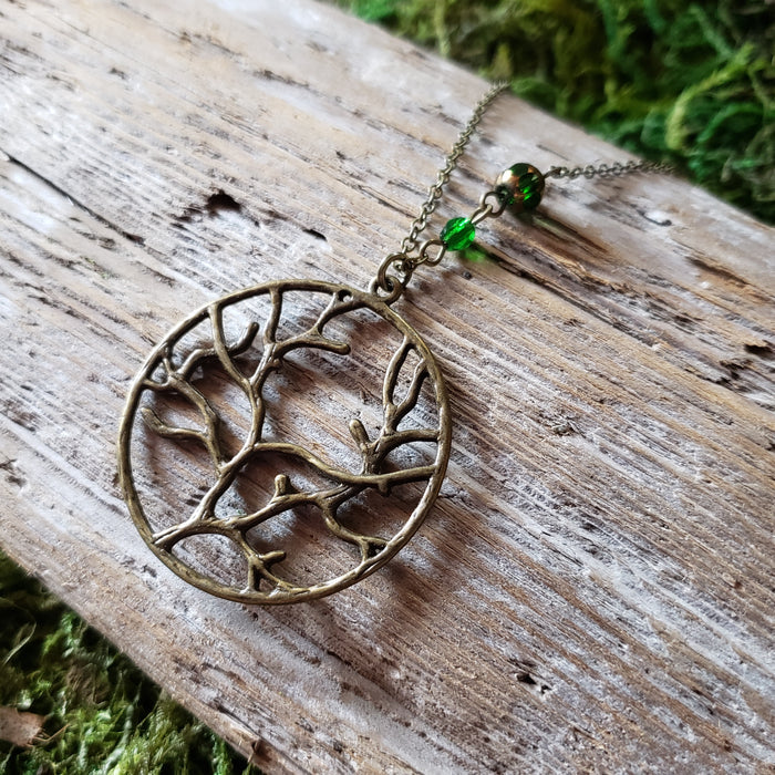 Brass Tree Medallion Necklace