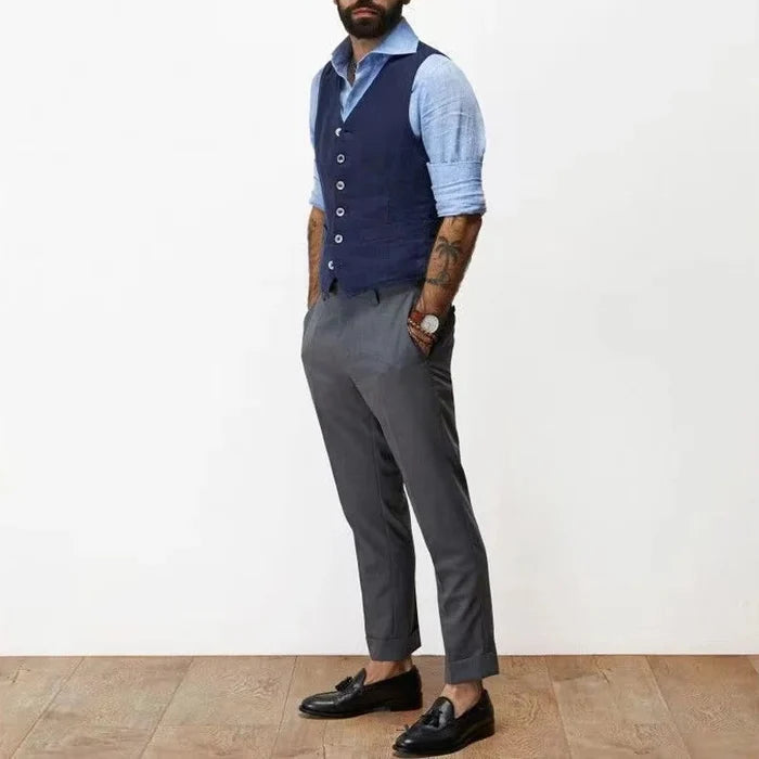 Brit & Boho™️ | Ashton - Men's Slim Cotton-Linen Vest Brit & Boho | Fashion & Boutique