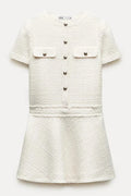 Brit & Boho™ I Lalaine Gold Button Short Sleeve Pocketed Mini Dress Brit & Boho | Fashion & Boutique