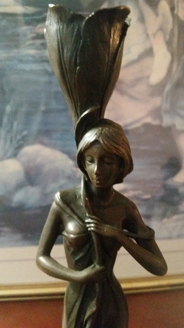 Bronze Candle Holder - Lady Holding Rose-Jantiques LLC.
