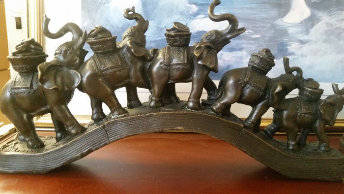 Bronze Figurine - 5 Elephant on Dollars Bridge-Jantiques LLC.