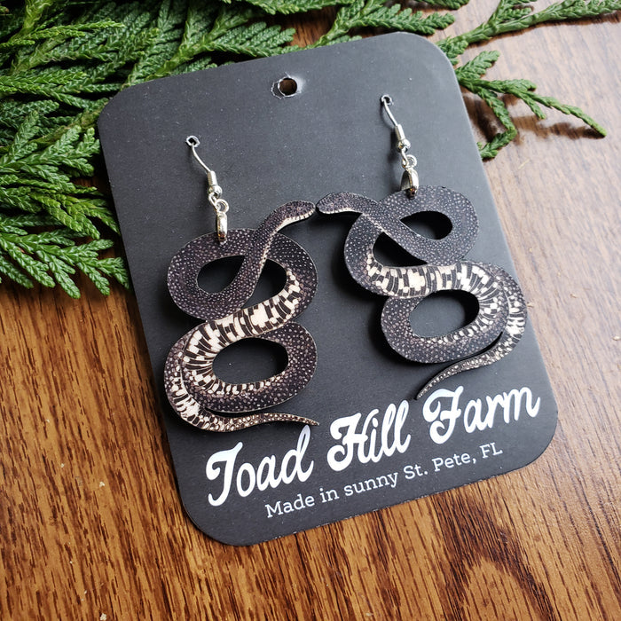 Bull Snake Wooden Earrings