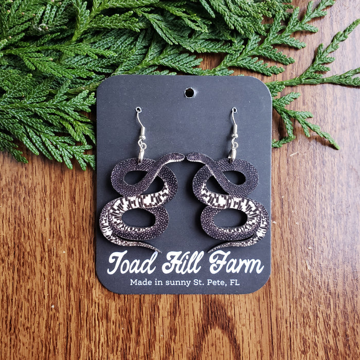 Bull Snake Wooden Earrings