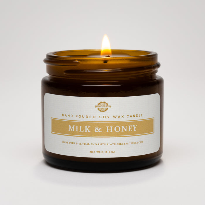 Rustic Strength, Candle, 2oz, Amber Glass, Milk & Honey