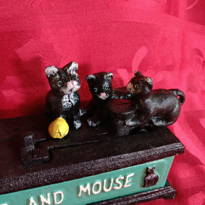 Cat and Mouse Cast Iron Mechanical Coin Bank-Jantiques LLC.