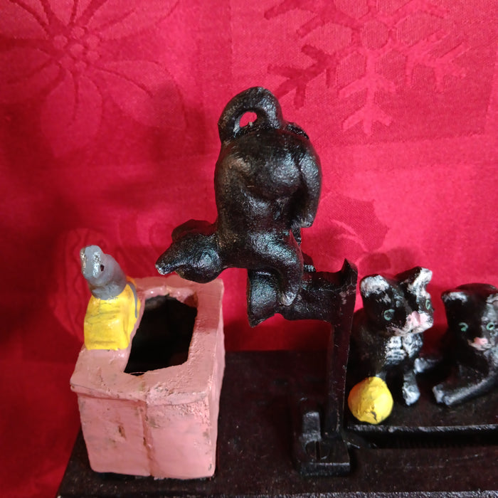 Cat and Mouse Cast Iron Mechanical Coin Bank-Jantiques LLC.