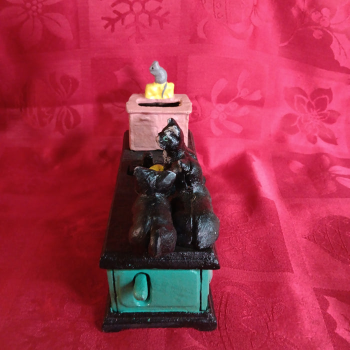 Cat and Mouse Cast Iron Mechanical Coin Bank-Jantiques LLC.