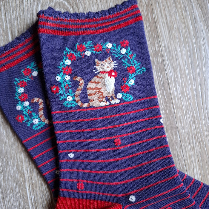 Cat Wreath Pattern Bamboo Socks