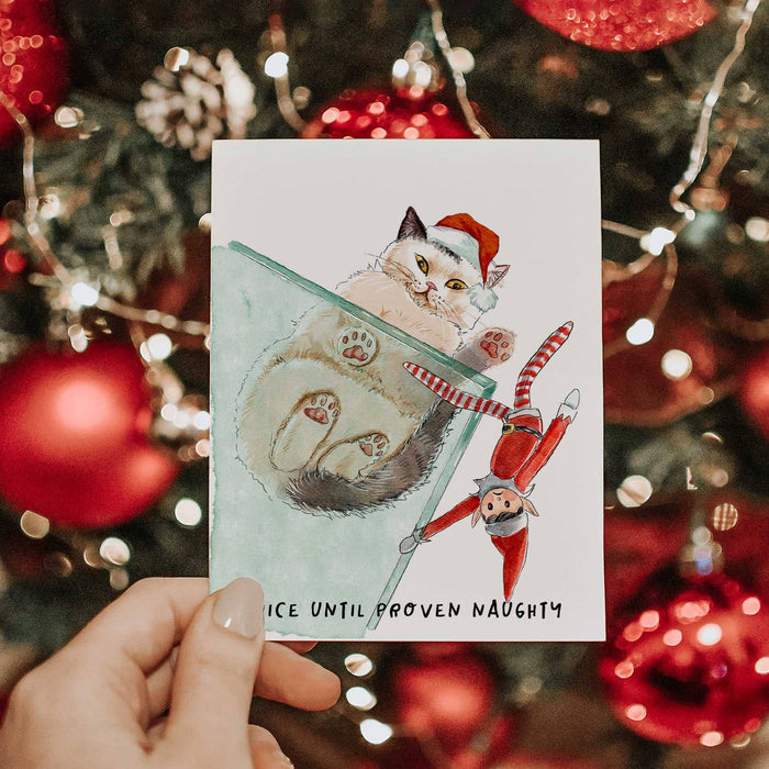 Cats VS Elf - Funny Christmas Card