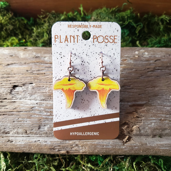Chanterelle Mushroom Wooden Earrings