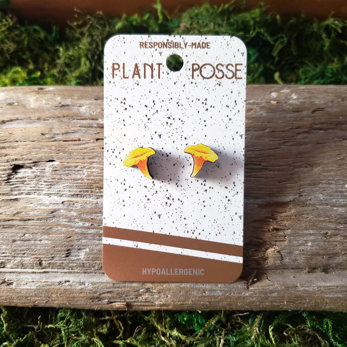 Chanterelle Mushroom Wooden Stud Earrings