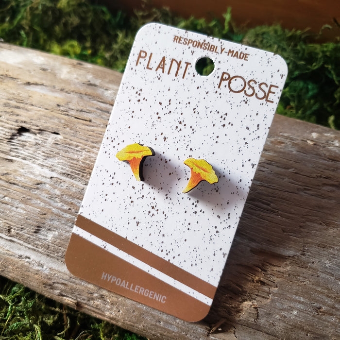 Chanterelle Mushroom Wooden Stud Earrings