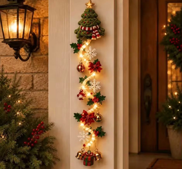 Christmas Door Hanger LED Glowing Crochet Santa Xmas Tree Bell Ornament