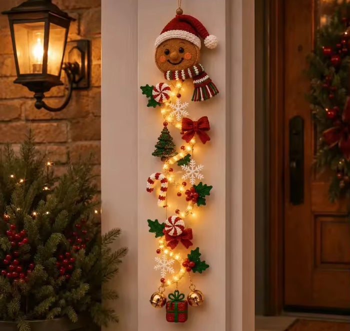Christmas Door Hanger LED Glowing Crochet Santa Xmas Tree Bell Ornament
