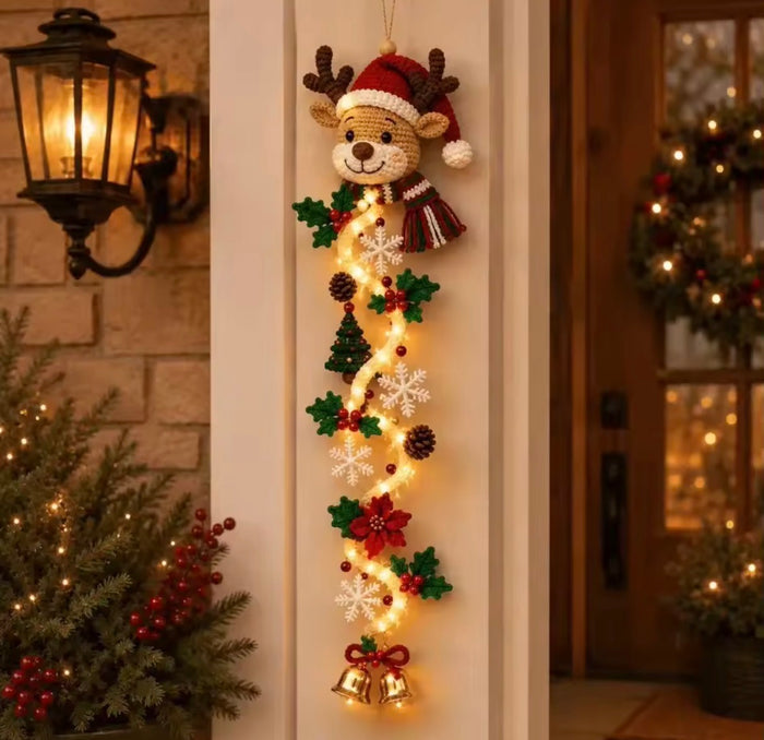 Christmas Door Hanger LED Glowing Crochet Santa Xmas Tree Bell Ornament