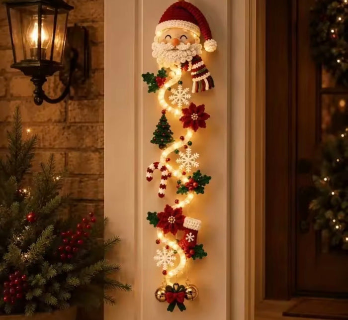 Christmas Door Hanger LED Glowing Crochet Santa Xmas Tree Bell Ornament