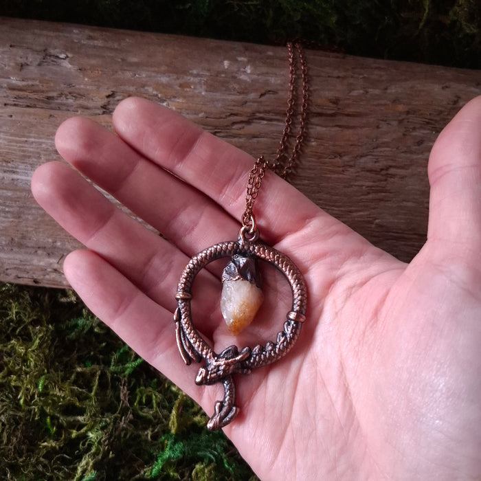 Citrine Dragon Medallion Necklace