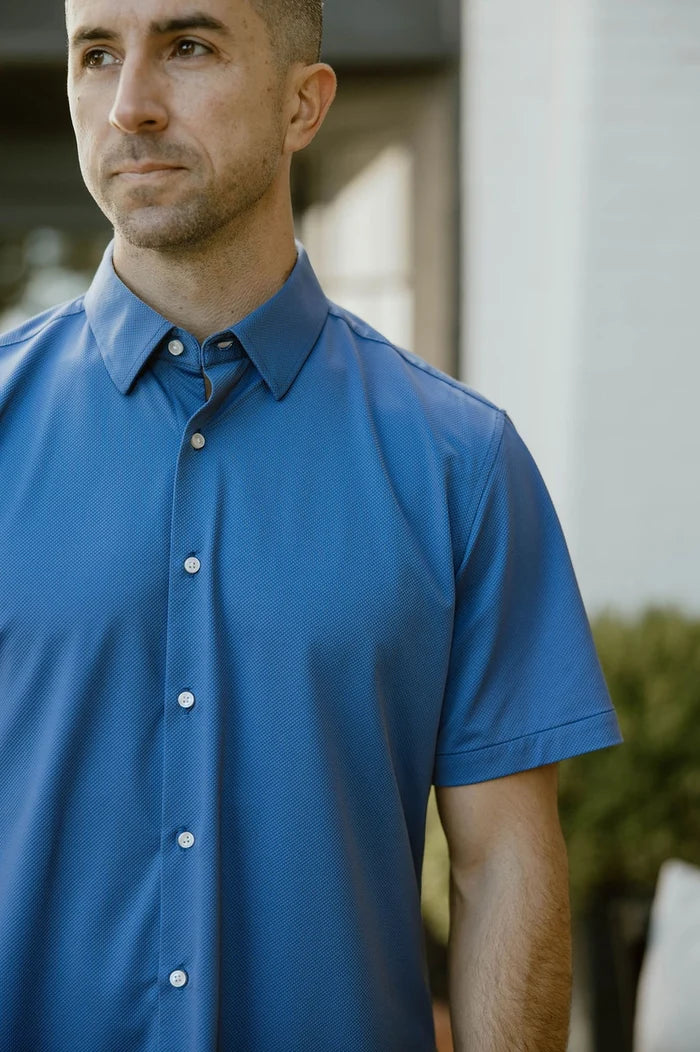 Clear Blue Textured Short-Sleeve Shirt