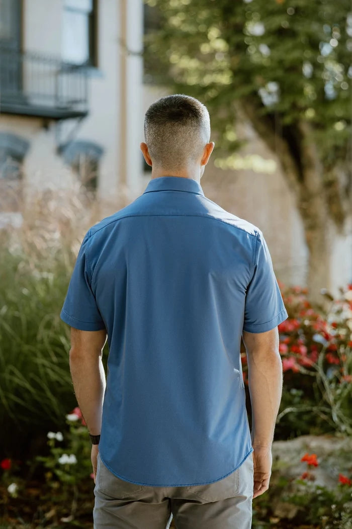 Clear Blue Textured Short-Sleeve Shirt